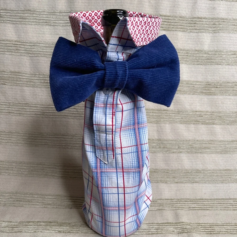 Handcrafted Wine or Liquor Bottle Gift Bag Made From Shirt and Tie